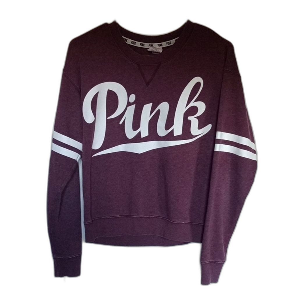 XS PINK Victoria's Secret Burgundy Retro Sweatshirt Pullover Sweater Y2K Logo